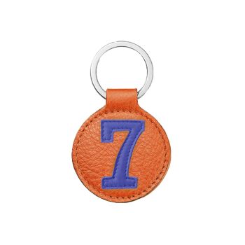 Porte-clés numéro 7 bleu sur fond orange / Key chain blue on orange number 7