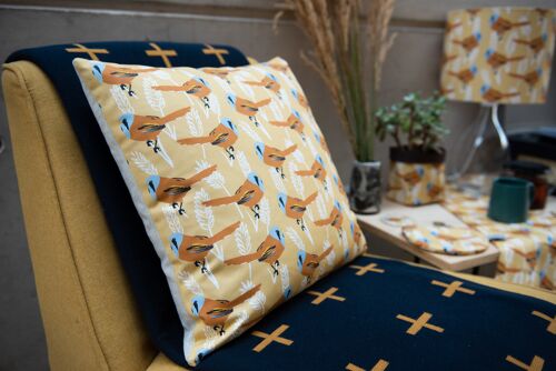 Bearded Tit Print Cushion (Feather)