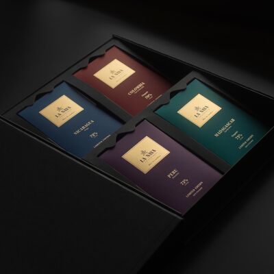 Coffret cadeau de 4 chocolats Bean-to-Bar d'origine noire limités