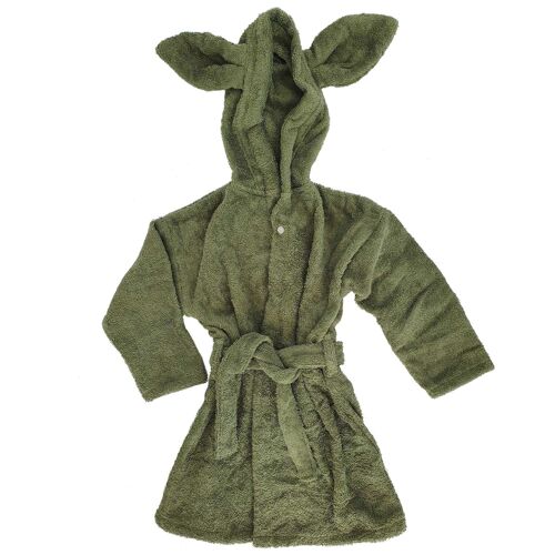 Organic baby bath robe rabbit green 110/116 GOTS