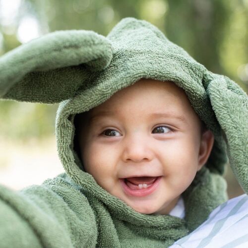 Organic baby bath robe rabbit green 122/128 GOTS