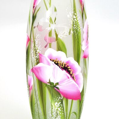 Florero de vidrio pintado a mano para flores 7736/250/sh137 | Jarrón de mesa barril altura 26 cm