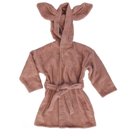 Organic baby bath robe rabbit pale mauve 122/128 GOTS