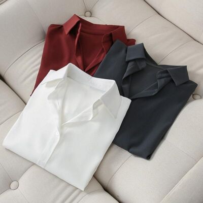 Solid Color Loose Comfy Silk Shirt