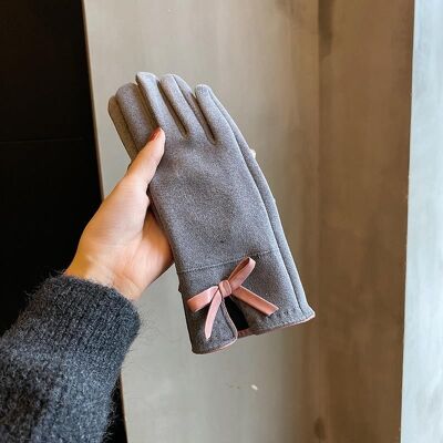 Gants d'hiver chauds doublés de polaire Bowknot