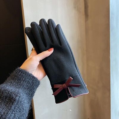 Gants d'hiver chauds doublés de polaire Bowknot