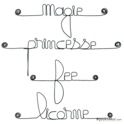 Set of small wire messages - FÉÉRIQUE: Fairy, Unicorn, Magic, Princess