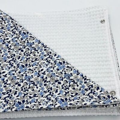 Blue flower pattern washable kitchen towel with press studs