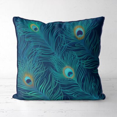 Peacock Feathers, Original on Blue, Cushion / Throw Pillow