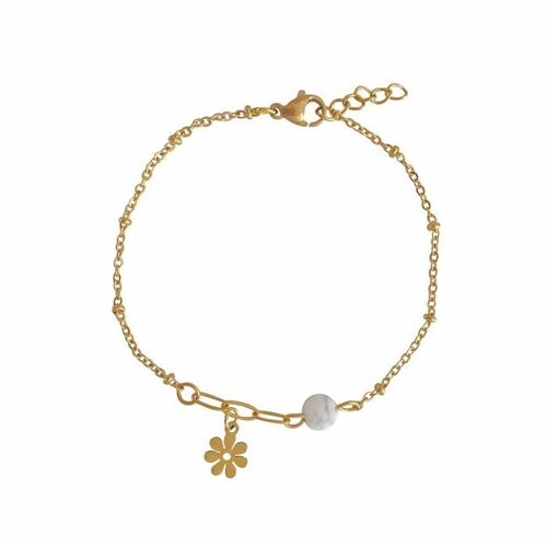 Bracelet Howlite & Flower Charm - Gold
