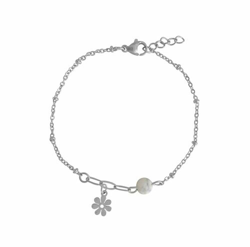Bracelet Howlite & Flower Charm - Silver