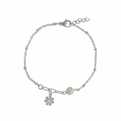 Bracelet Howlite & Charm Fleur - Argent