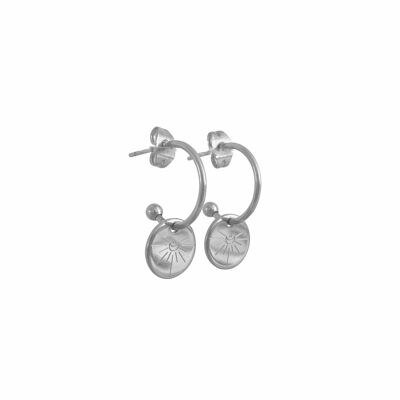 Earrings Crescent Moon Engraving - Silver