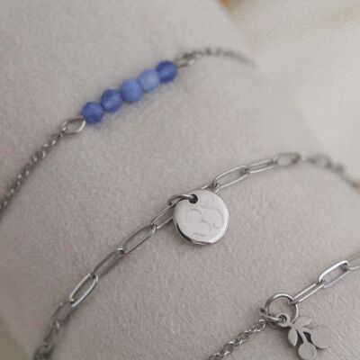 Bracelet Aventurine Bleue & Feuille de Palmier - Argent