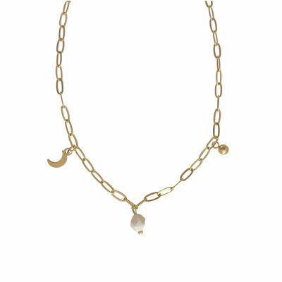 Halskette Mond, Kugelanhänger & Jade - Gold