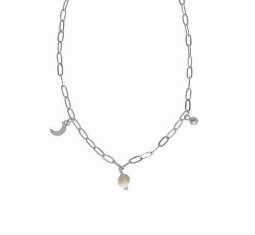 Necklace Moon, Ball Charm & Jade - Silver