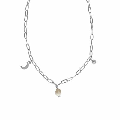 Halskette Mond, Kugelanhänger & Jade - Silber