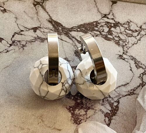 Earrings silver with natural stone Marble White