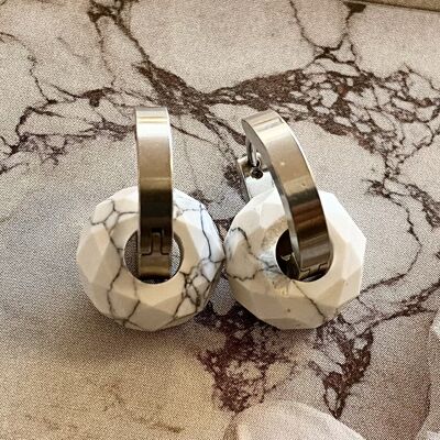 Earrings silver with natural stone Marble White