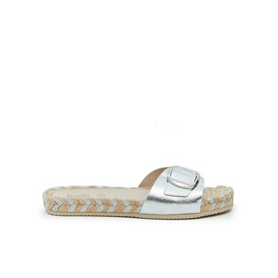 NORA slipper in silver eco-leather for women. Supplier code MD0314