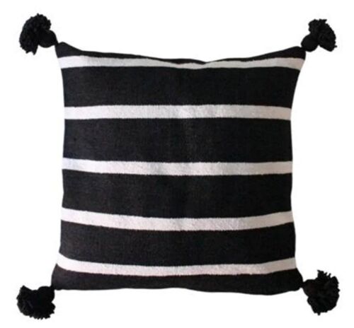 B&W 3 HANDWOVEN POMPOM PILLOW COVER 50X50