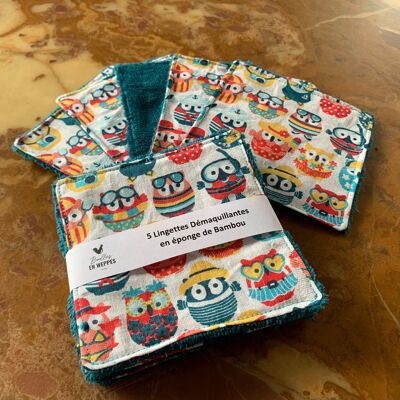 Washable make-up remover wipes - Blue - Owls