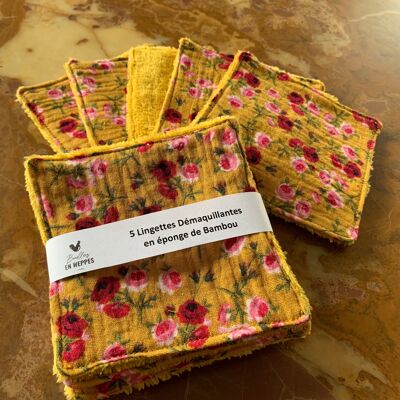 Washable make-up remover wipes - Mustard - Flowers