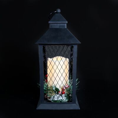 Farol de tormenta de Navidad negro con vela LED