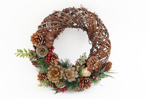 Twisted Pine & Berry Botanical Christmas Wreath 35cm