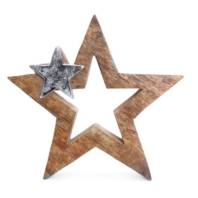 Decorazione a stella in legno e metallo argentato 20 cm