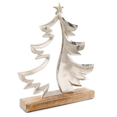 Silver Metal Tree On Wood Base