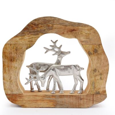 Wooden Log With Silver Metal Reindeers