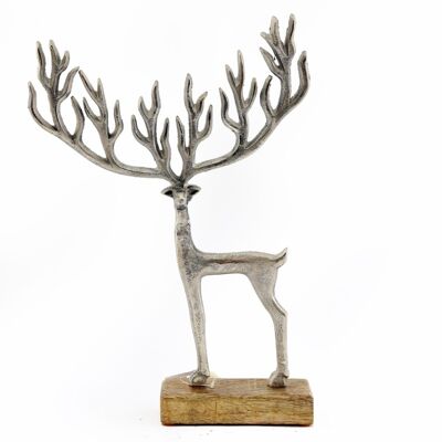 Silver Metal Deer On Wood Base