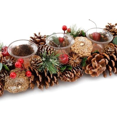 Fir Cone & Red Berry Botanical Trio Tea Light Holder