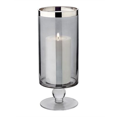 Lanterne Stella (H 23 cm, ø 9,5 cm), verre cristal foncé avec bord platine