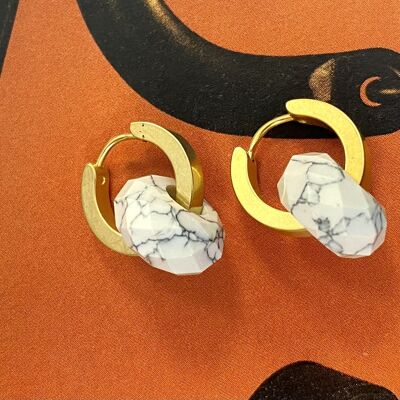 Earrings with natural stone Marble White