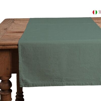 Chemin de table, 50 % lin/coton, vert olive