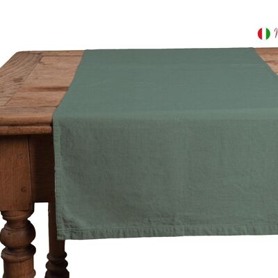 Chemin de table, 50 % lin/coton, vert olive