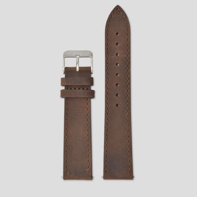 20mm Strap - Coffee Leather / Silver