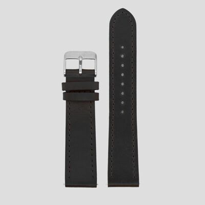 20mm Strap - Black Leather / Silver