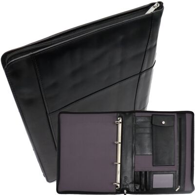 Safekeepers Leather Writing Case Left-handed - Conference folder a4 left-handed - Writing case a4 with zipper - Black