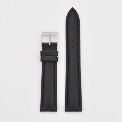 18mm Strap - Black Leather / Silver