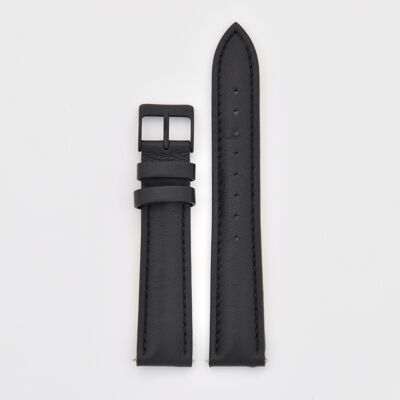 18mm Strap - Black Leather / Matt Black