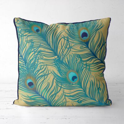 Peacock Feathers, Original on Gold, Cushion / Throw Pillow
