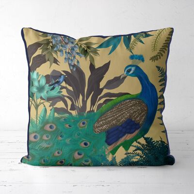 Peacock Garden 1 on Gold, Cushion / Throw Pillow