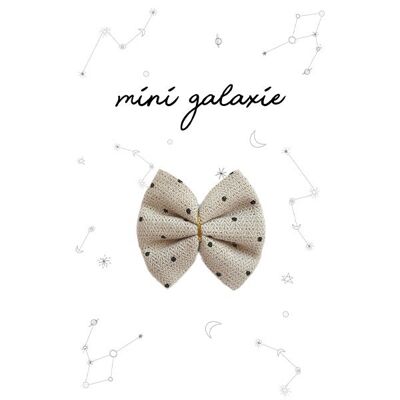Mini beige bow barrette with shimmering lurex polka dots