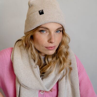 Knitted hat made from recycled material sand