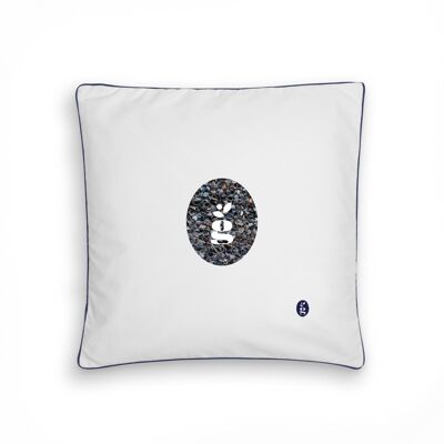 ALMOHADA CON CASCO DE ALFORFA - JASKA 40X40 CM - BORDADO - AZUL MARINO