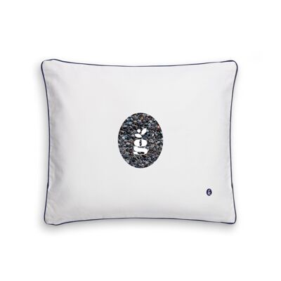 COUSSIN AUX ÉCALES DE SARRASIN - RITA 50X60 CM - BRODERIE - BLEU MARINE