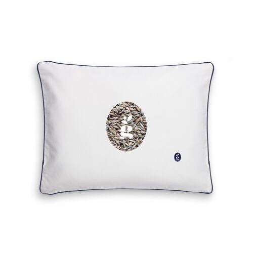 PILLOW WITH SPELT HULLS - GAJA 30X40 CM - EMBROIDERY - NAVY BLUE